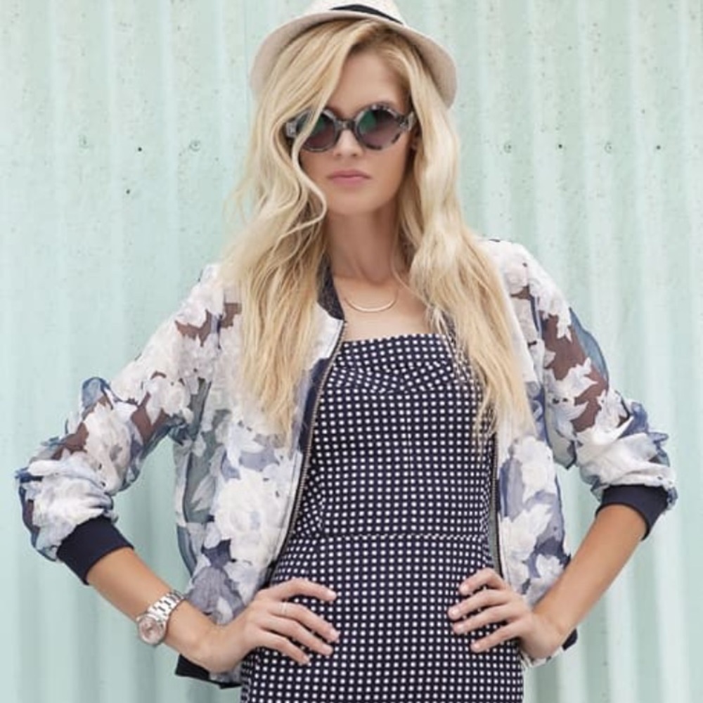 McGinn Sheer Floral Bomber Jacket